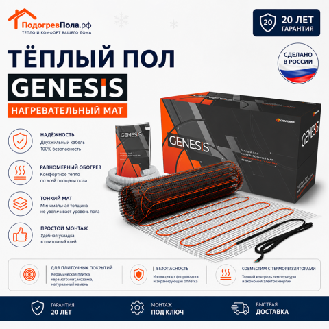 Нагревательный мат для теплого пола Genesis 360 Вт - 2,0 кв.м
