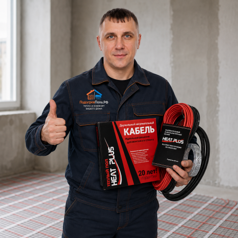 Теплый пол греющий кабель Heat Plus 70м. (1400 Вт)