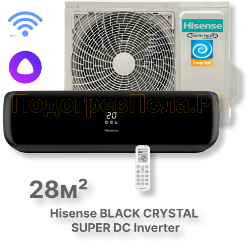 Кондиционер инверторный Hisense серии BLACK CRYSTAL SUPER DC Inverter Wi-Fi AS-10UW4RVETG01(B)
