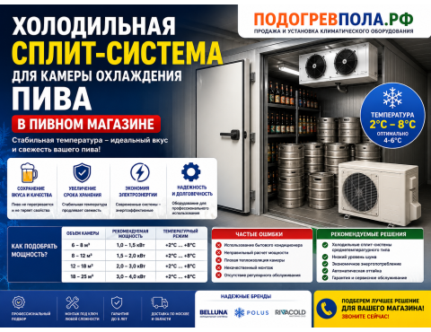 🍺 Холодильная сплит-система для камеры охлаждения пива в пивном магазине