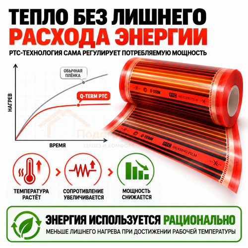 Инфракрасный теплый пол Q-term PTC 100 см 220 Вт